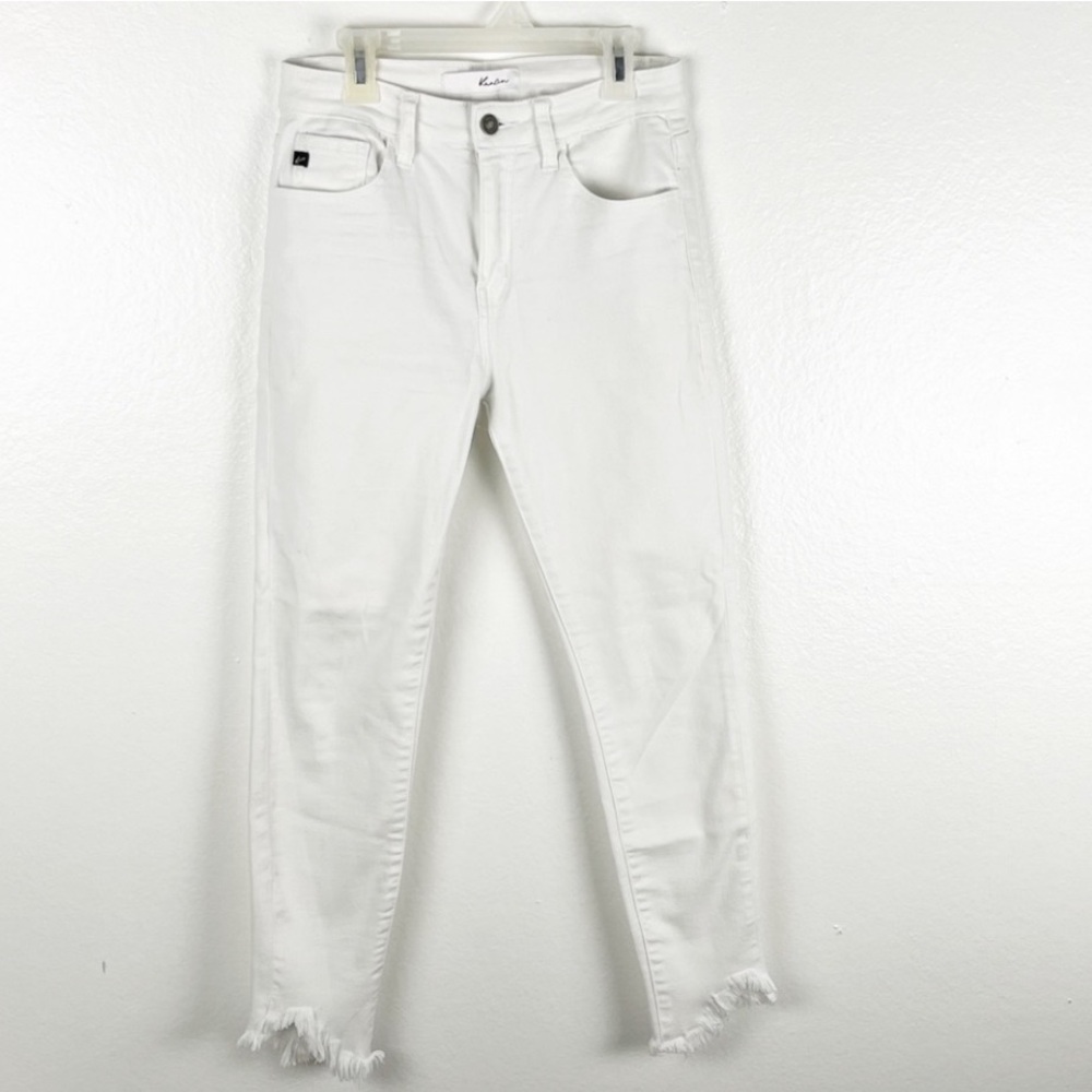 KANCAN White Frayed Hems High Rise Skinny Jeans, Size 26